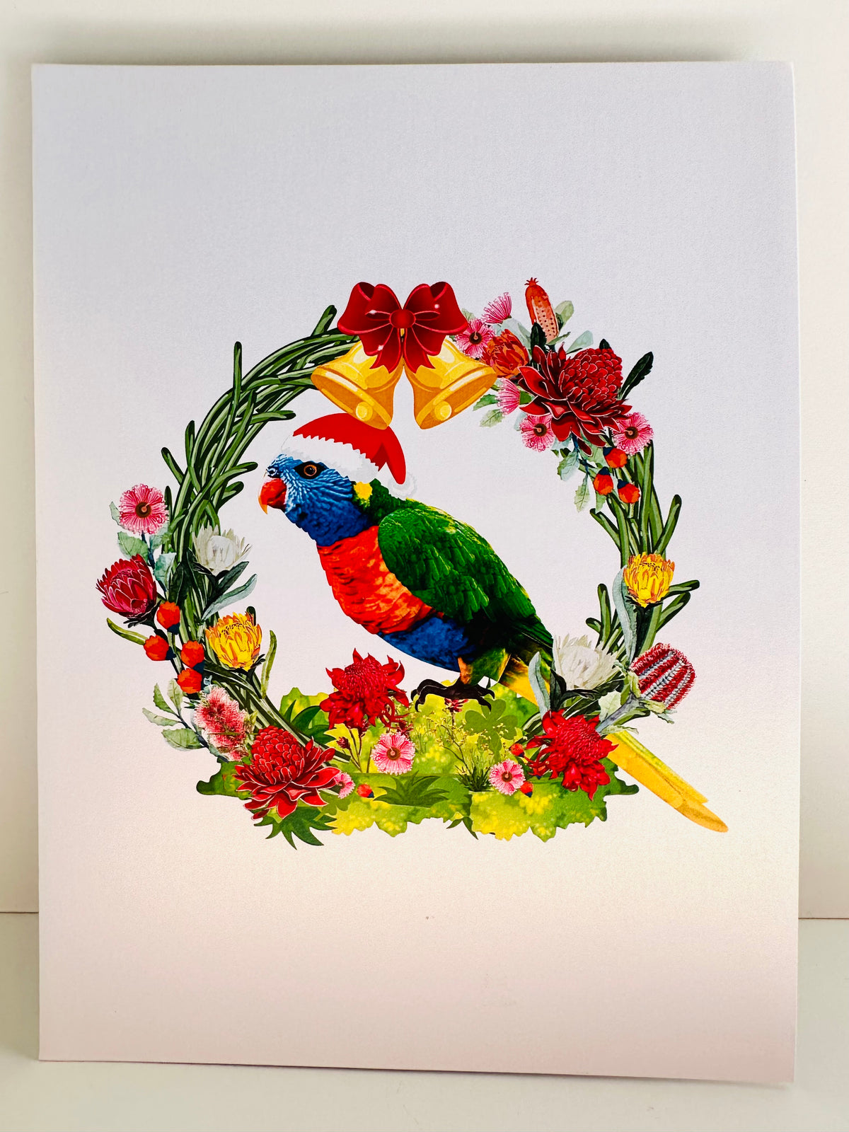 Merry Christmas Australian Bird Rainbow Lorikeet & Native Flower Wreath Origami Pop Cards 3D Pop Up Greeting Card Merry Christmas Thank You Handmade Best Wishes Blank Card Gift Happy Holidays Celebrate the Special Day Moment with Family and Friends