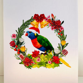 Merry Christmas Australian Bird Rainbow Lorikeet & Native Flower Wreath Origami Pop Cards 3D Pop Up Greeting Card Merry Christmas Thank You Handmade Best Wishes Blank Card Gift Happy Holidays Celebrate the Special Day Moment with Family and Friends