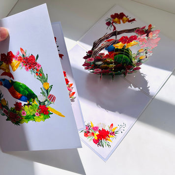 Merry Christmas Australian Bird Rainbow Lorikeet & Native Flower Wreath Origami Pop Cards 3D Pop Up Greeting Card Merry Christmas Thank You Handmade Best Wishes Blank Card Gift Happy Holidays Celebrate the Special Day Moment with Family and Friends