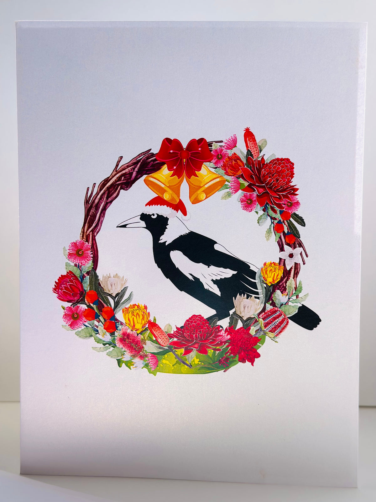 Merry Christmas Australian Magpie Bird & Native Flower Wreath Origami Pop Cards 3D Pop Up Greeting Card Merry Christmas Thank You Handmade Best Wishes Blank Card Gift Happy Holidays Celebrate the Special Day Moment with Family and Friends