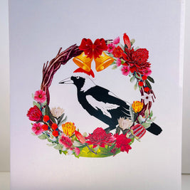 Merry Christmas Australian Magpie Bird & Native Flower Wreath Origami Pop Cards 3D Pop Up Greeting Card Merry Christmas Thank You Handmade Best Wishes Blank Card Gift Happy Holidays Celebrate the Special Day Moment with Family and Friends