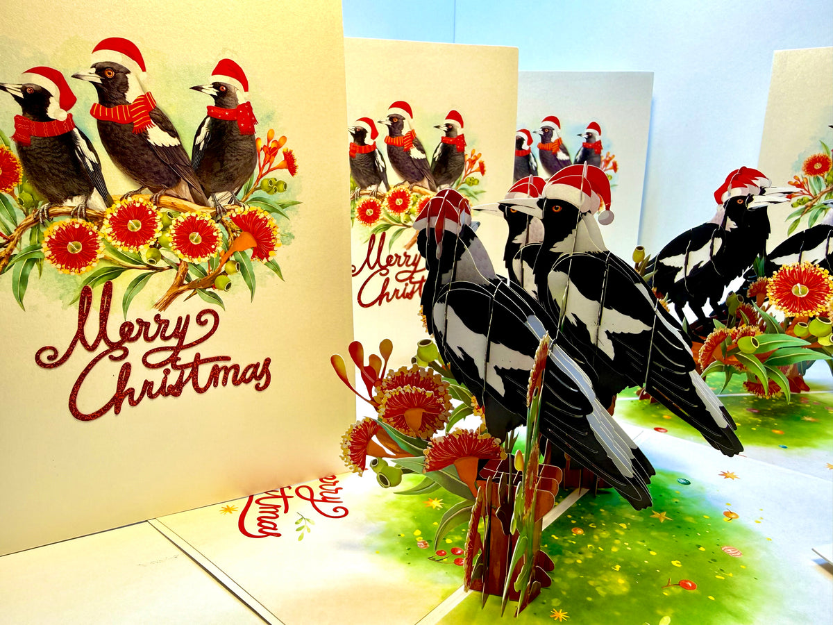 Merry Christmas Australian Magpie Family – Perfect Gift for Aussie Bird Lovers Origami Pop Cards 3D Pop Up Greeting Card Merry Christmas Thank You Handmade Best Wishes Blank Card Gift Happy Holidays Celebrate the Special Day Moment with Family and Friends