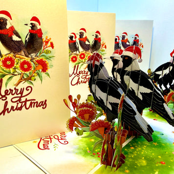 Merry Christmas Australian Magpie Family – Perfect Gift for Aussie Bird Lovers Origami Pop Cards 3D Pop Up Greeting Card Merry Christmas Thank You Handmade Best Wishes Blank Card Gift Happy Holidays Celebrate the Special Day Moment with Family and Friends