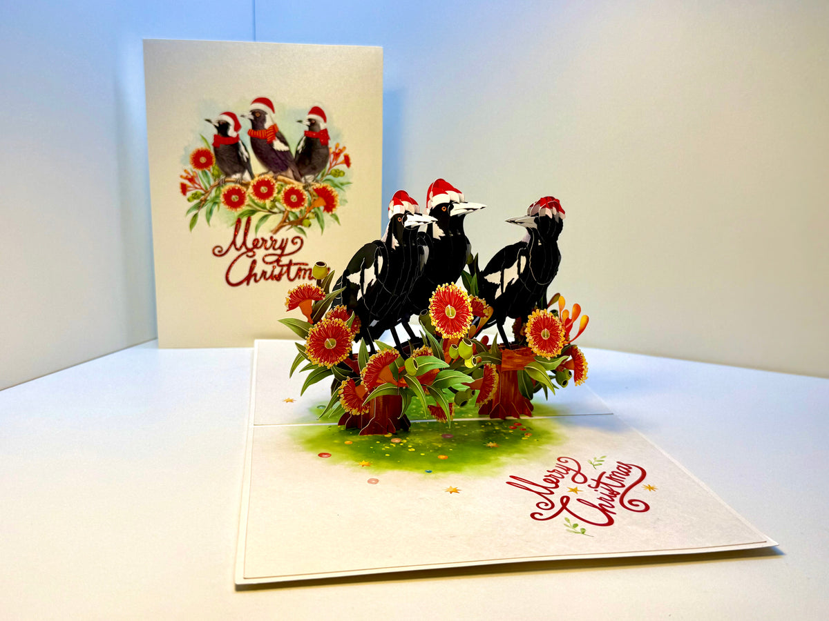 Merry Christmas Australian Magpie Family – Perfect Gift for Aussie Bird Lovers Origami Pop Cards 3D Pop Up Greeting Card Merry Christmas Thank You Handmade Best Wishes Blank Card Gift Happy Holidays Celebrate the Special Day Moment with Family and Friends