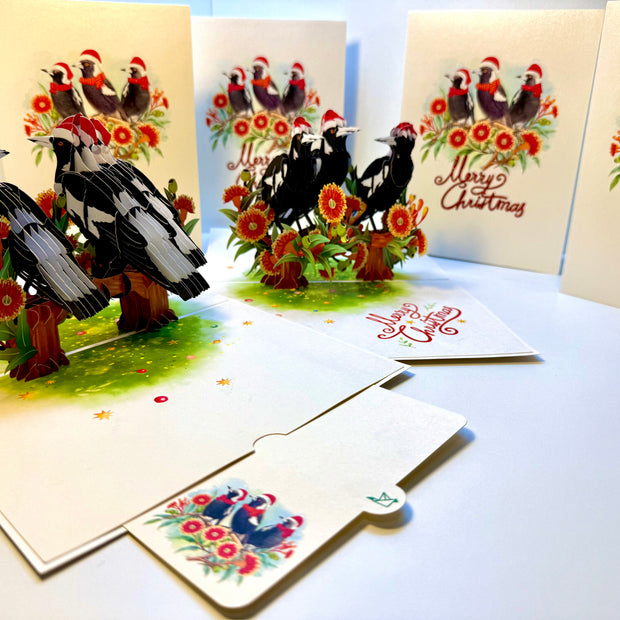 Merry Christmas Australian Magpie Family – Perfect Gift for Aussie Bird Lovers Origami Pop Cards 3D Pop Up Greeting Card Merry Christmas Thank You Handmade Best Wishes Blank Card Gift Happy Holidays Celebrate the Special Day Moment with Family and Friends