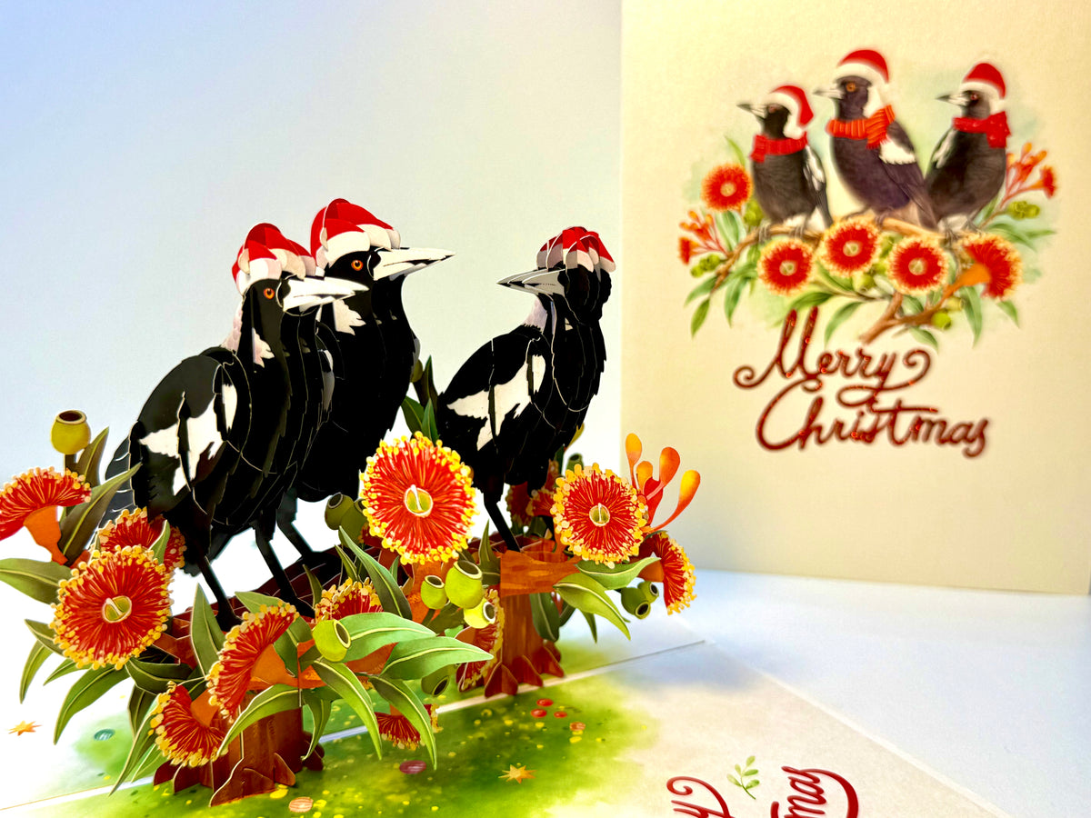 Merry Christmas Australian Magpie Family – Perfect Gift for Aussie Bird Lovers Origami Pop Cards 3D Pop Up Greeting Card Merry Christmas Thank You Handmade Best Wishes Blank Card Gift Happy Holidays Celebrate the Special Day Moment with Family and Friends