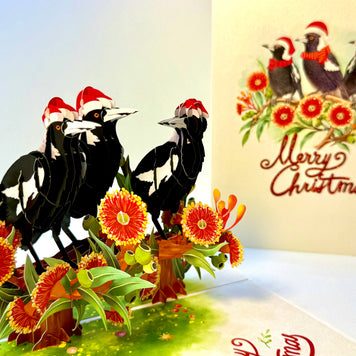 Merry Christmas Australian Magpie Family – Perfect Gift for Aussie Bird Lovers Origami Pop Cards 3D Pop Up Greeting Card Merry Christmas Thank You Handmade Best Wishes Blank Card Gift Happy Holidays Celebrate the Special Day Moment with Family and Friends