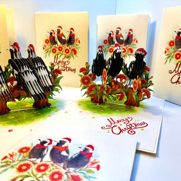 Merry Christmas Australian Magpie Family – Perfect Gift for Aussie Bird Lovers Origami Pop Cards 3D Pop Up Greeting Card Merry Christmas Thank You Handmade Best Wishes Blank Card Gift Happy Holidays Celebrate the Special Day Moment with Family and Friends