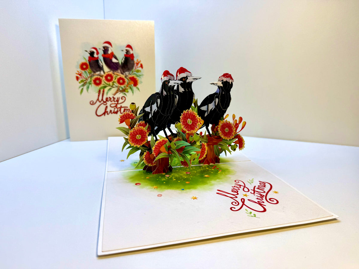 Merry Christmas Australian Magpie Family – Perfect Gift for Aussie Bird Lovers Origami Pop Cards 3D Pop Up Greeting Card Merry Christmas Thank You Handmade Best Wishes Blank Card Gift Happy Holidays Celebrate the Special Day Moment with Family and Friends