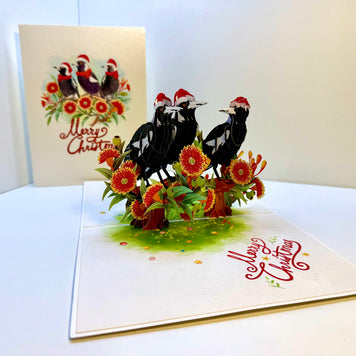 Merry Christmas Australian Magpie Family – Perfect Gift for Aussie Bird Lovers Origami Pop Cards 3D Pop Up Greeting Card Merry Christmas Thank You Handmade Best Wishes Blank Card Gift Happy Holidays Celebrate the Special Day Moment with Family and Friends