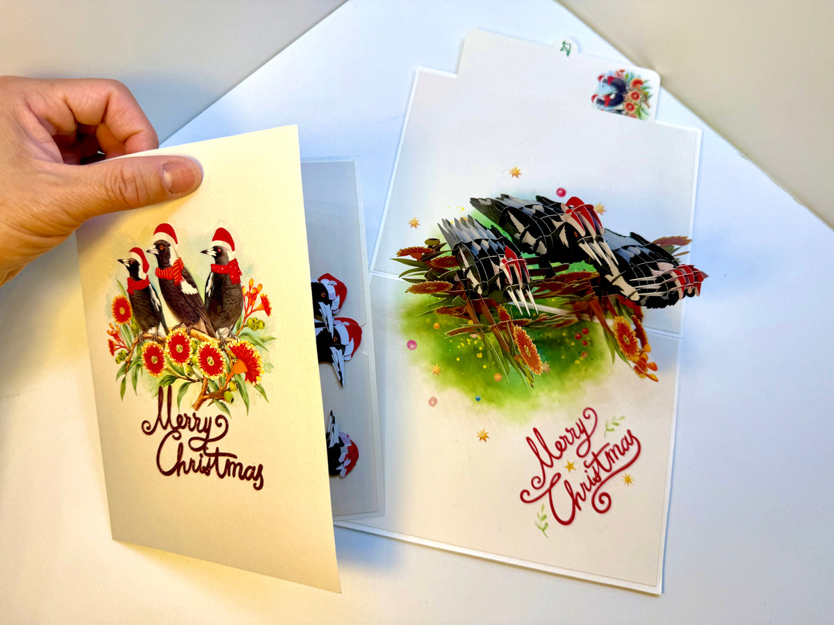 Merry Christmas Australian Magpie Family – Perfect Gift for Aussie Bird Lovers Origami Pop Cards 3D Pop Up Greeting Card Merry Christmas Thank You Handmade Best Wishes Blank Card Gift Happy Holidays Celebrate the Special Day Moment with Family and Friends
