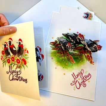 Merry Christmas Australian Magpie Family – Perfect Gift for Aussie Bird Lovers Origami Pop Cards 3D Pop Up Greeting Card Merry Christmas Thank You Handmade Best Wishes Blank Card Gift Happy Holidays Celebrate the Special Day Moment with Family and Friends