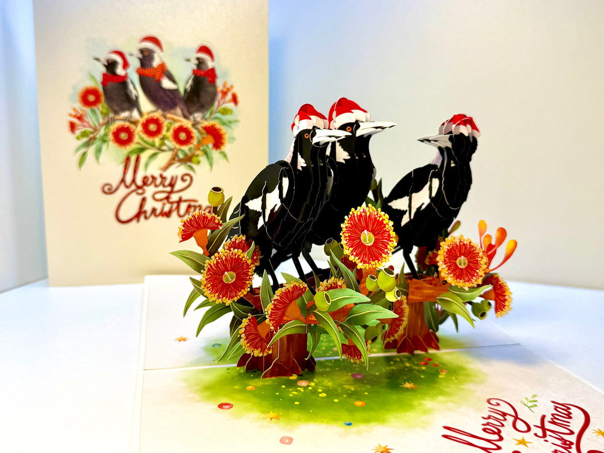 Merry Christmas Australian Magpie Family – Perfect Gift for Aussie Bird Lovers Origami Pop Cards 3D Pop Up Greeting Card Merry Christmas Thank You Handmade Best Wishes Blank Card Gift Happy Holidays Celebrate the Special Day Moment with Family and Friends