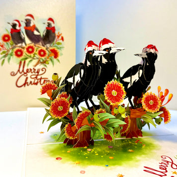Merry Christmas Australian Magpie Family – Perfect Gift for Aussie Bird Lovers Origami Pop Cards 3D Pop Up Greeting Card Merry Christmas Thank You Handmade Best Wishes Blank Card Gift Happy Holidays Celebrate the Special Day Moment with Family and Friends
