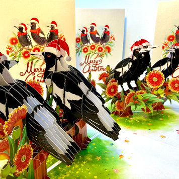 Merry Christmas Australian Magpie Family – Perfect Gift for Aussie Bird Lovers Origami Pop Cards 3D Pop Up Greeting Card Merry Christmas Thank You Handmade Best Wishes Blank Card Gift Happy Holidays Celebrate the Special Day Moment with Family and Friends