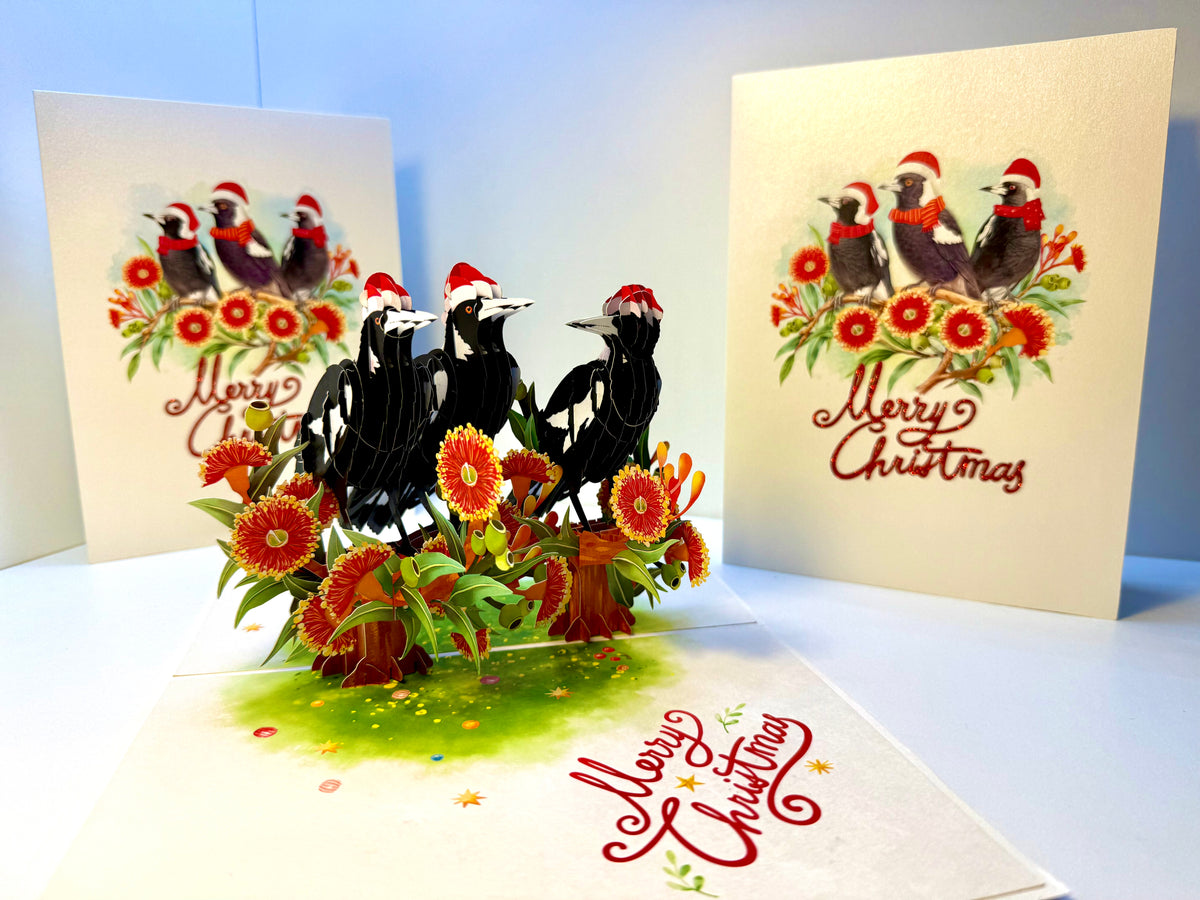 Merry Christmas Australian Magpie Family – Perfect Gift for Aussie Bird Lovers Origami Pop Cards 3D Pop Up Greeting Card Merry Christmas Thank You Handmade Best Wishes Blank Card Gift Happy Holidays Celebrate the Special Day Moment with Family and Friends