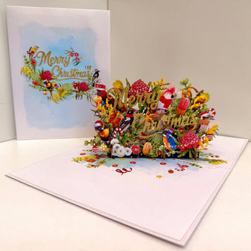 Merry Christmas Australian Native Flower Garden & Birds Origami Pop Cards 3D Pop Up Greeting Card Merry Christmas Thank You Handmade Best Wishes Blank Card Gift Happy Holidays Celebrate the Special Day