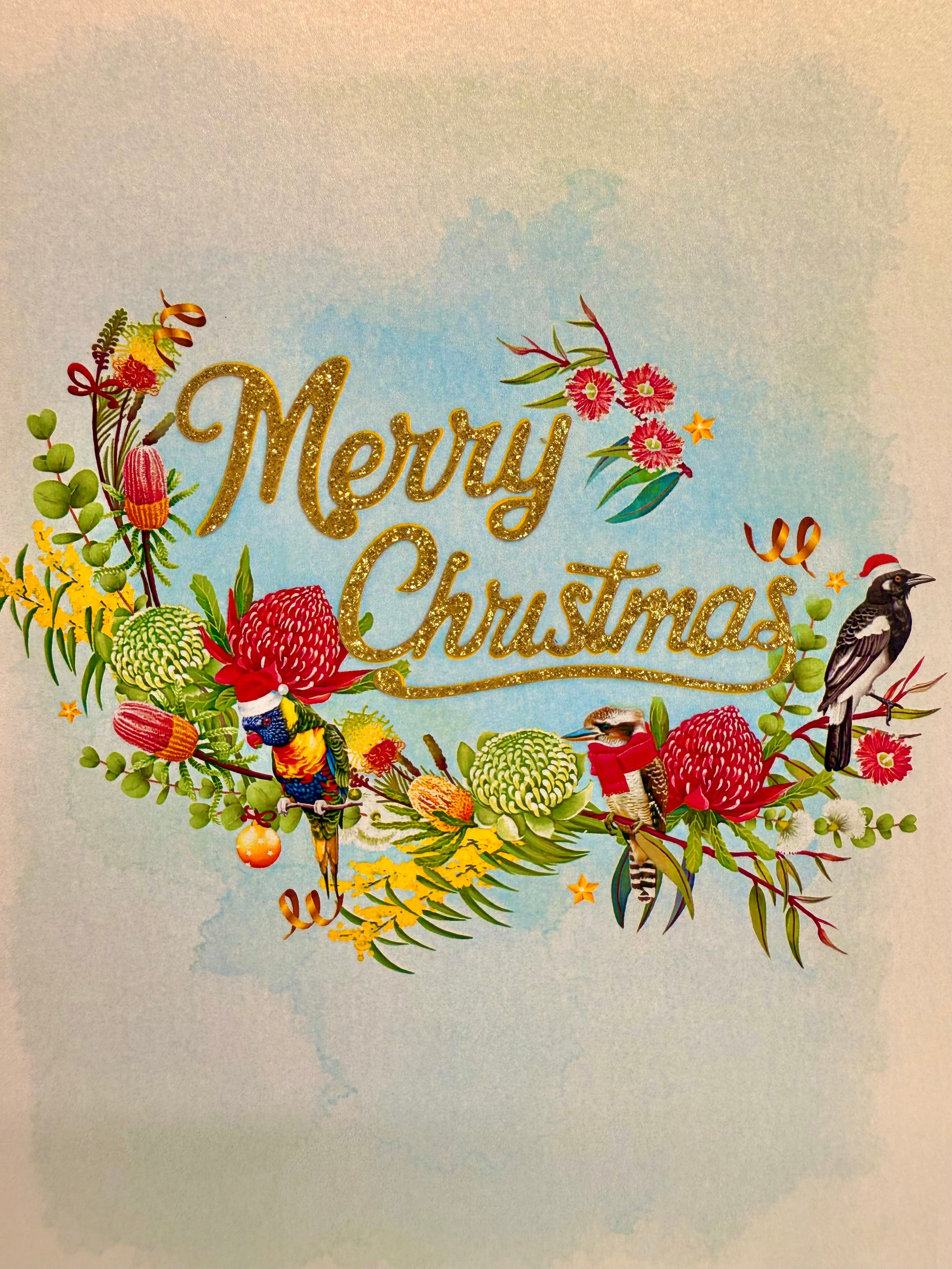 Merry Christmas Australian Native Flower Garden & Birds Origami Pop Cards 3D Pop Up Greeting Card Merry Christmas Thank You Handmade Best Wishes Blank Card Gift Happy Holidays Celebrate the Special Day