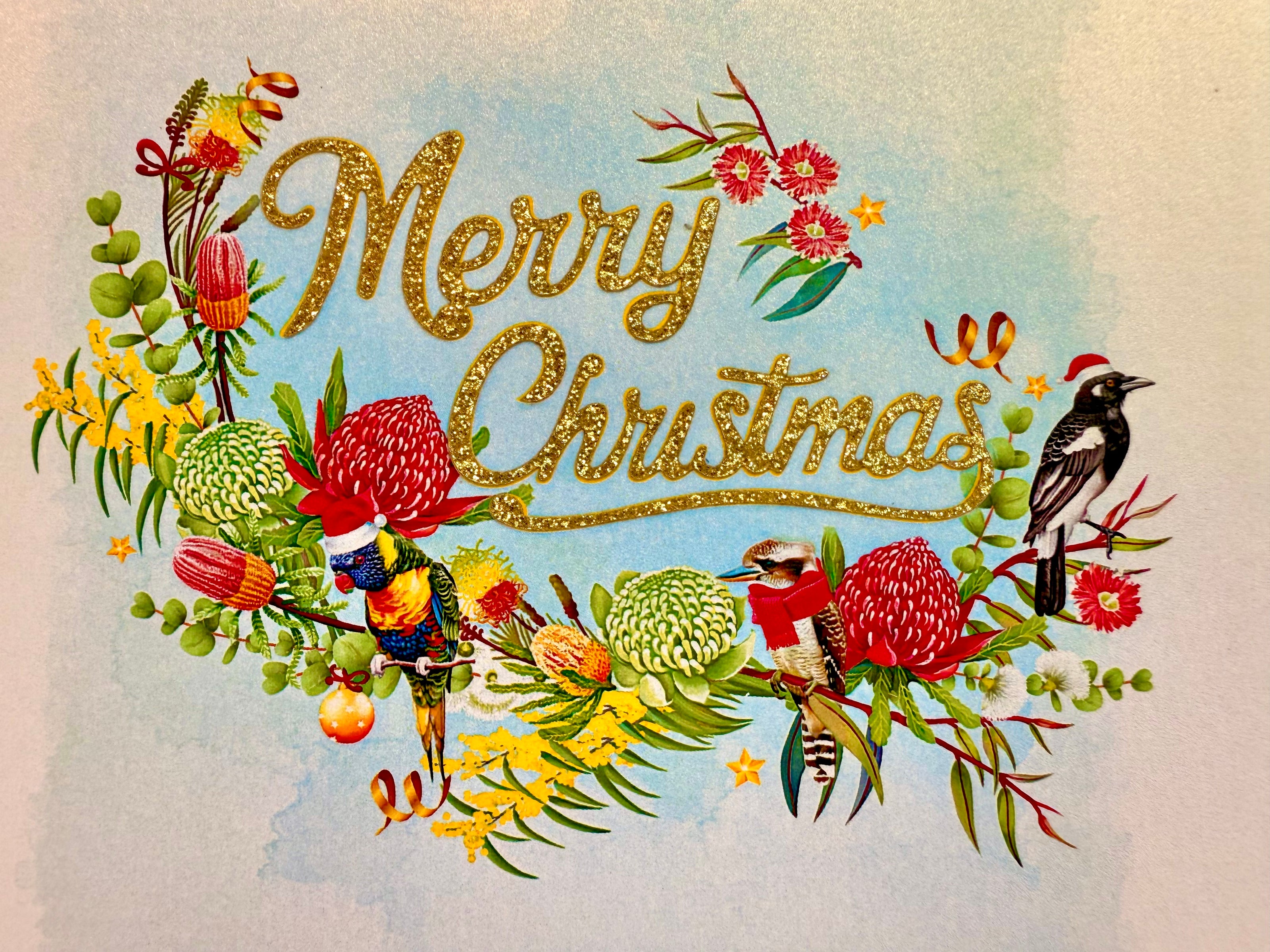 Merry Christmas Australian Native Flower Garden & Birds Origami Pop Cards 3D Pop Up Greeting Card Merry Christmas Thank You Handmade Best Wishes Blank Card Gift Happy Holidays Celebrate the Special Day