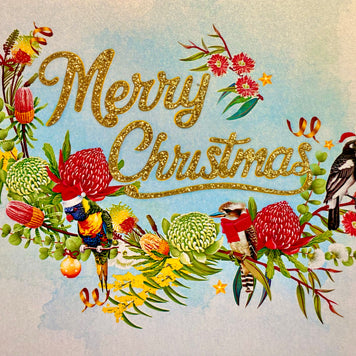 Merry Christmas Australian Native Flower Garden & Birds Origami Pop Cards 3D Pop Up Greeting Card Merry Christmas Thank You Handmade Best Wishes Blank Card Gift Happy Holidays Celebrate the Special Day