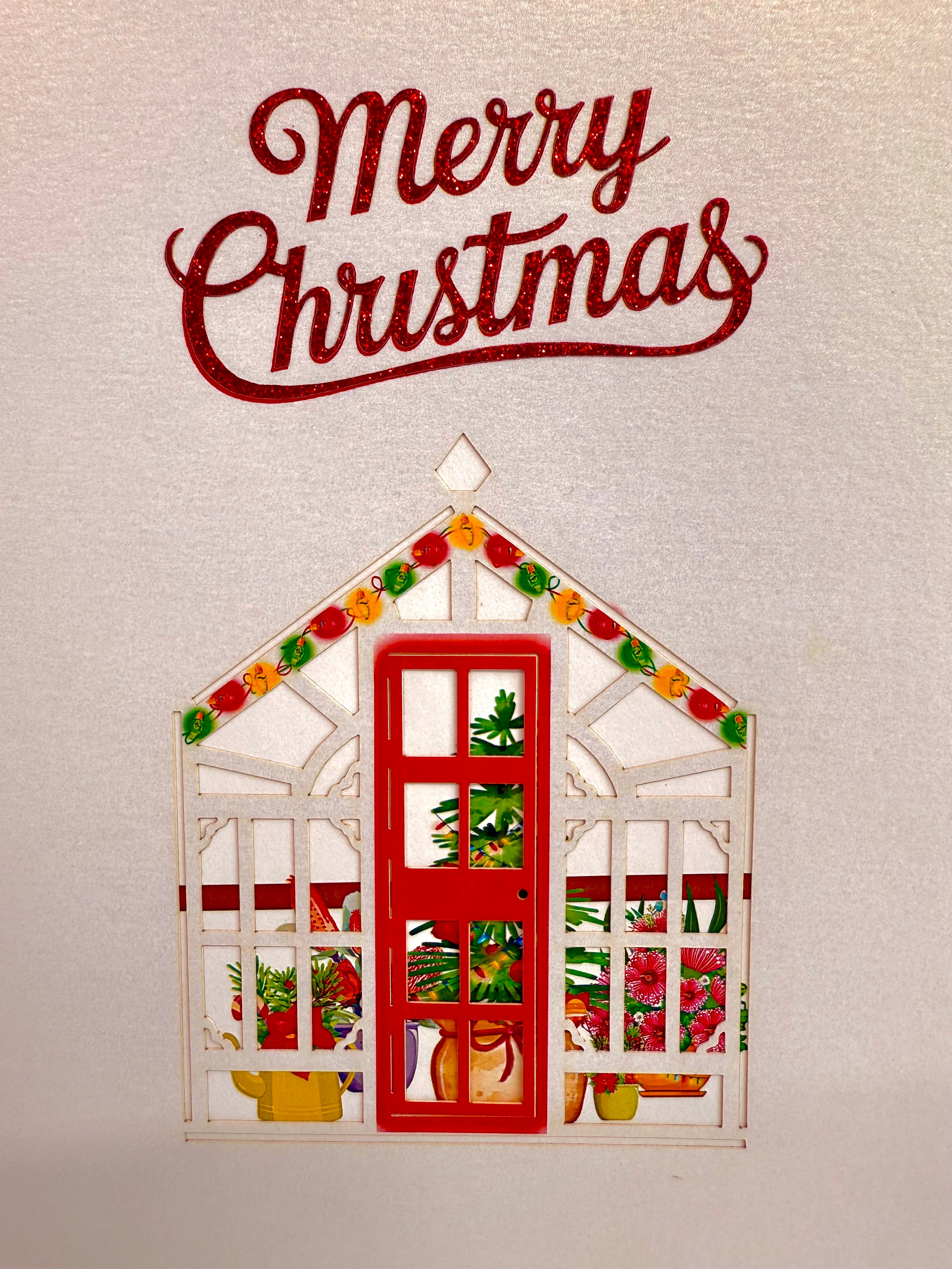 Merry Christmas Australian Native Flower Greenhouse & Birds Origami Pop Cards 3D Pop Up Greeting Card Merry Christmas Thank You Handmade Best Wishes Blank Card Gift Happy Holidays Celebrate the Special Day