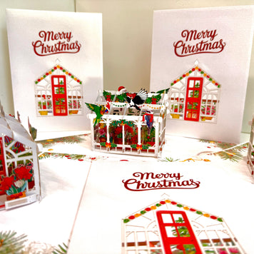 Merry Christmas Australian Native Flower Greenhouse & Birds Origami Pop Cards 3D Pop Up Greeting Card Merry Christmas Thank You Handmade Best Wishes Blank Card Gift Happy Holidays Celebrate the Special Day
