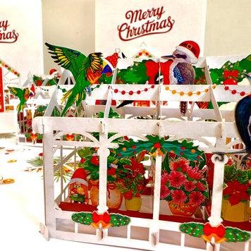 Merry Christmas Australian Native Flower Greenhouse & Birds Origami Pop Cards 3D Pop Up Greeting Card Merry Christmas Thank You Handmade Best Wishes Blank Card Gift Happy Holidays Celebrate the Special Day