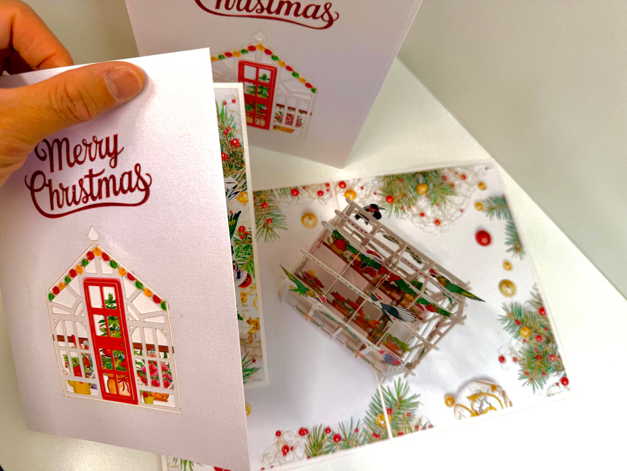 Merry Christmas Australian Native Flower Greenhouse & Birds Origami Pop Cards 3D Pop Up Greeting Card Merry Christmas Thank You Handmade Best Wishes Blank Card Gift Happy Holidays Celebrate the Special Day
