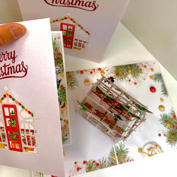Merry Christmas Australian Native Flower Greenhouse & Birds Origami Pop Cards 3D Pop Up Greeting Card Merry Christmas Thank You Handmade Best Wishes Blank Card Gift Happy Holidays Celebrate the Special Day