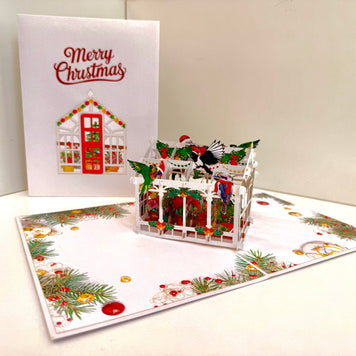 Merry Christmas Australian Native Flower Greenhouse & Birds Origami Pop Cards 3D Pop Up Greeting Card Merry Christmas Thank You Handmade Best Wishes Blank Card Gift Happy Holidays Celebrate the Special Day