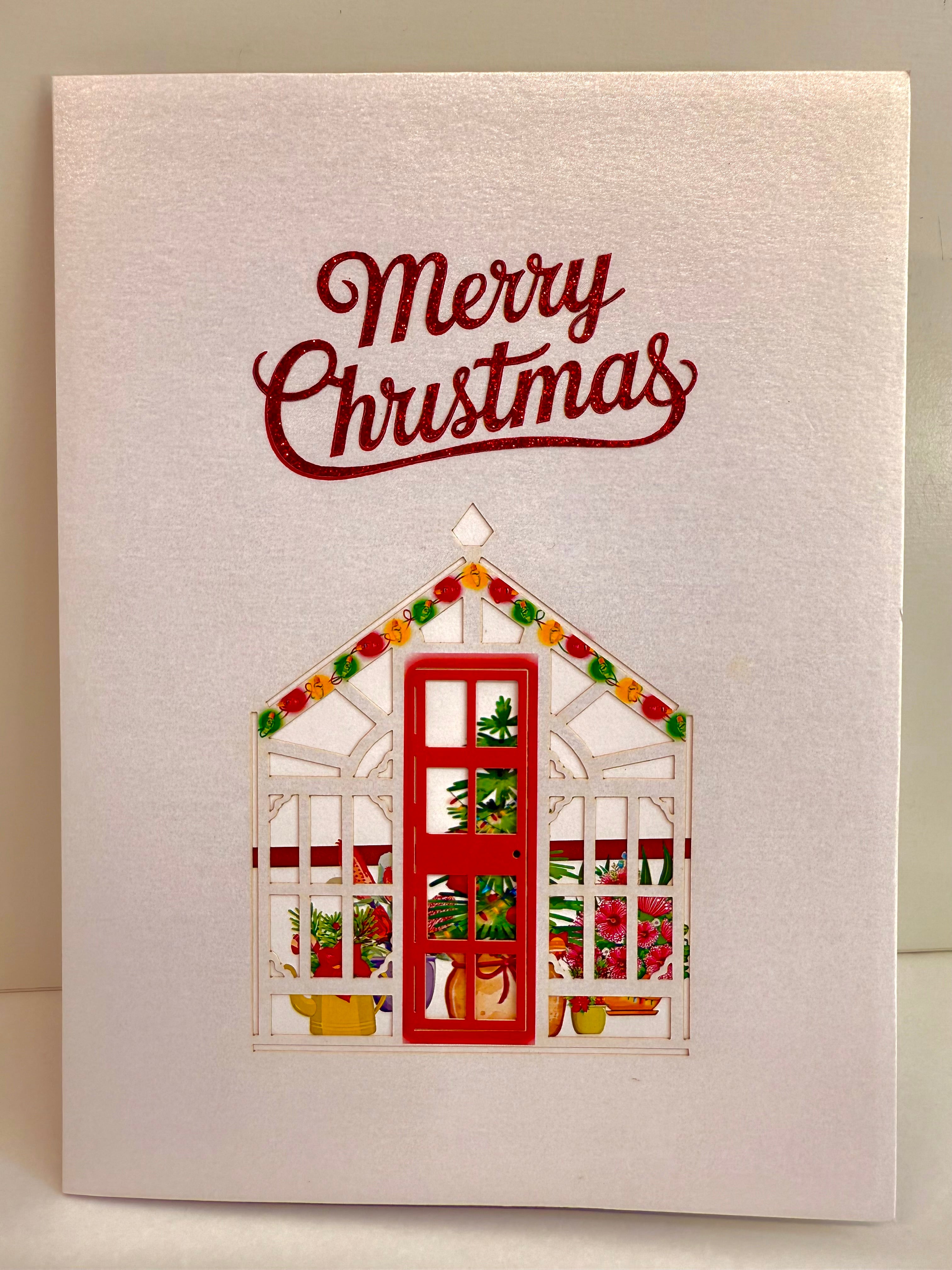 Merry Christmas Australian Native Flower Greenhouse & Birds Origami Pop Cards 3D Pop Up Greeting Card Merry Christmas Thank You Handmade Best Wishes Blank Card Gift Happy Holidays Celebrate the Special Day