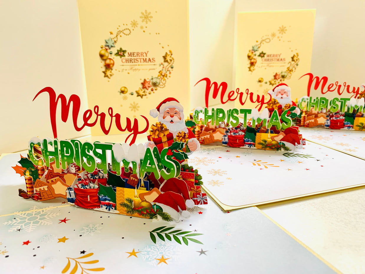 Merry Christmas Classic Santa with Presents Origami Pop Cards 3D Pop Up Greeting Card Merry Christmas Thank You Handmade Best Wishes Blank Card Gift Happy Holidays Celebrate the Special Day Moment with Family and Friends