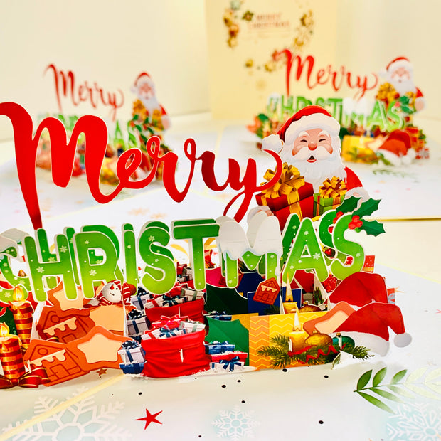 Merry Christmas Classic Santa with Presents Origami Pop Cards 3D Pop Up Greeting Card Merry Christmas Thank You Handmade Best Wishes Blank Card Gift Happy Holidays Celebrate the Special Day Moment with Family and Friends