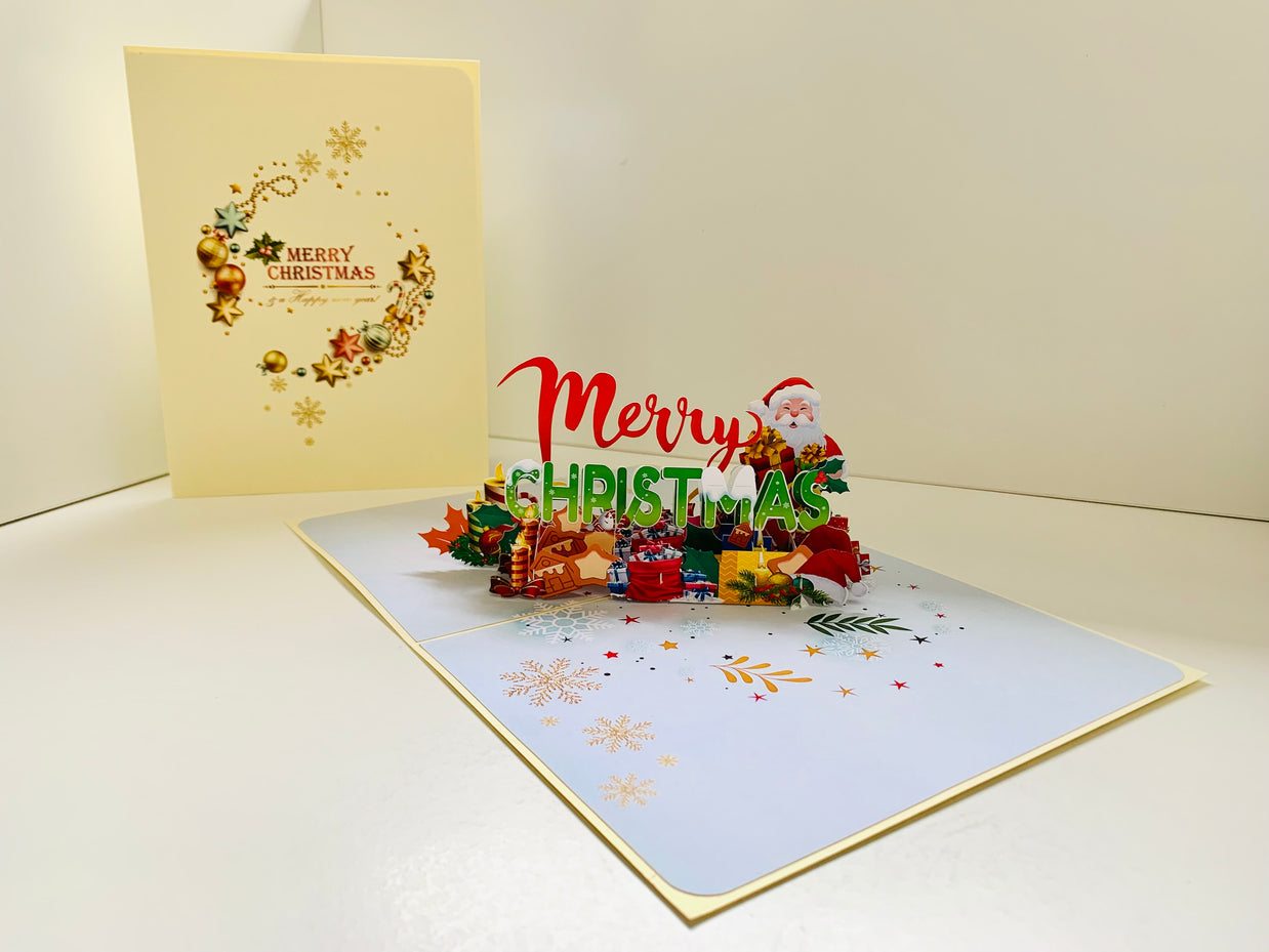 Merry Christmas Classic Santa with Presents Origami Pop Cards 3D Pop Up Greeting Card Merry Christmas Thank You Handmade Best Wishes Blank Card Gift Happy Holidays Celebrate the Special Day Moment with Family and Friends