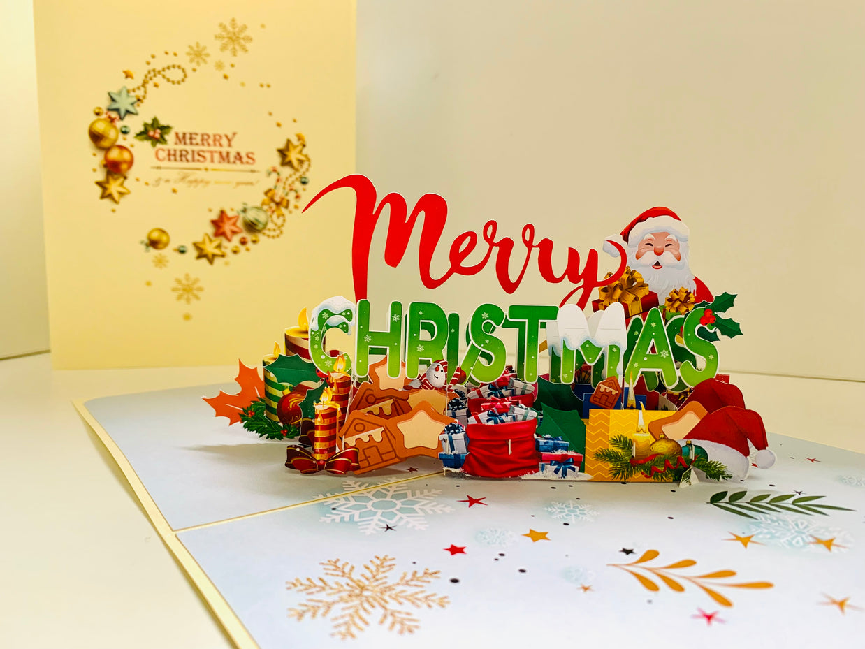 Merry Christmas Classic Santa with Presents Origami Pop Cards 3D Pop Up Greeting Card Merry Christmas Thank You Handmade Best Wishes Blank Card Gift Happy Holidays Celebrate the Special Day Moment with Family and Friends