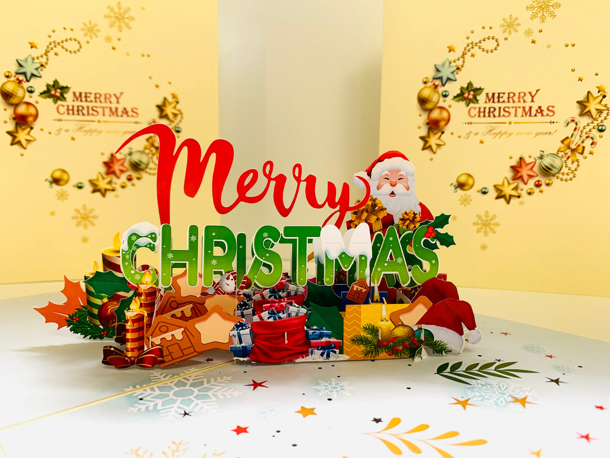 Merry Christmas Classic Santa with Presents Origami Pop Cards 3D Pop Up Greeting Card Merry Christmas Thank You Handmade Best Wishes Blank Card Gift Happy Holidays Celebrate the Special Day Moment with Family and Friends