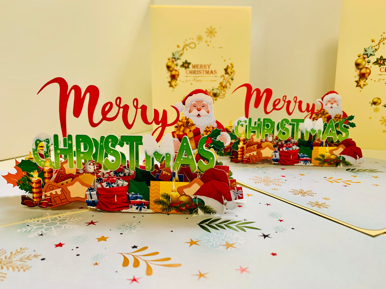 Merry Christmas Classic Santa with Presents Origami Pop Cards 3D Pop Up Greeting Card Merry Christmas Thank You Handmade Best Wishes Blank Card Gift Happy Holidays Celebrate the Special Day Moment with Family and Friends
