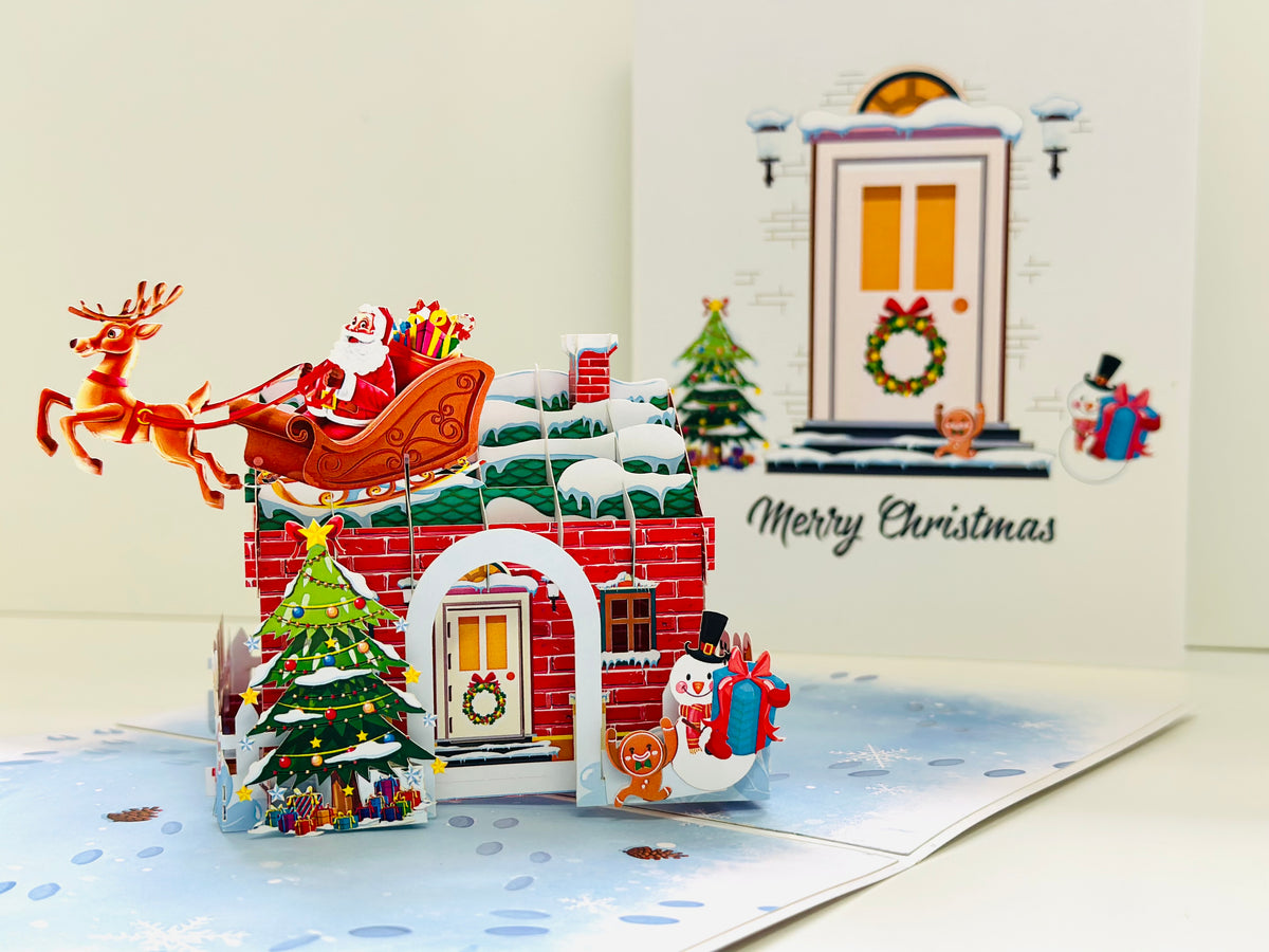 Merry Christmas House Origami Pop Cards 3D Pop Up Greeting Card Merry Christmas Thank You Handmade Best Wishes Blank Card Gift Happy Holidays Celebrate the Special Day Moment with Family and Friends