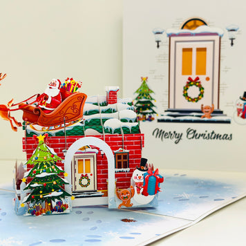 Merry Christmas House Origami Pop Cards 3D Pop Up Greeting Card Merry Christmas Thank You Handmade Best Wishes Blank Card Gift Happy Holidays Celebrate the Special Day Moment with Family and Friends