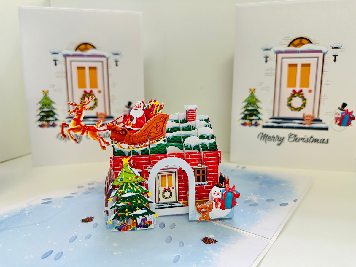 Merry Christmas House Origami Pop Cards 3D Pop Up Greeting Card Merry Christmas Thank You Handmade Best Wishes Blank Card Gift Happy Holidays Celebrate the Special Day Moment with Family and Friends