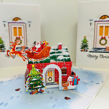 Merry Christmas House Origami Pop Cards 3D Pop Up Greeting Card Merry Christmas Thank You Handmade Best Wishes Blank Card Gift Happy Holidays Celebrate the Special Day Moment with Family and Friends