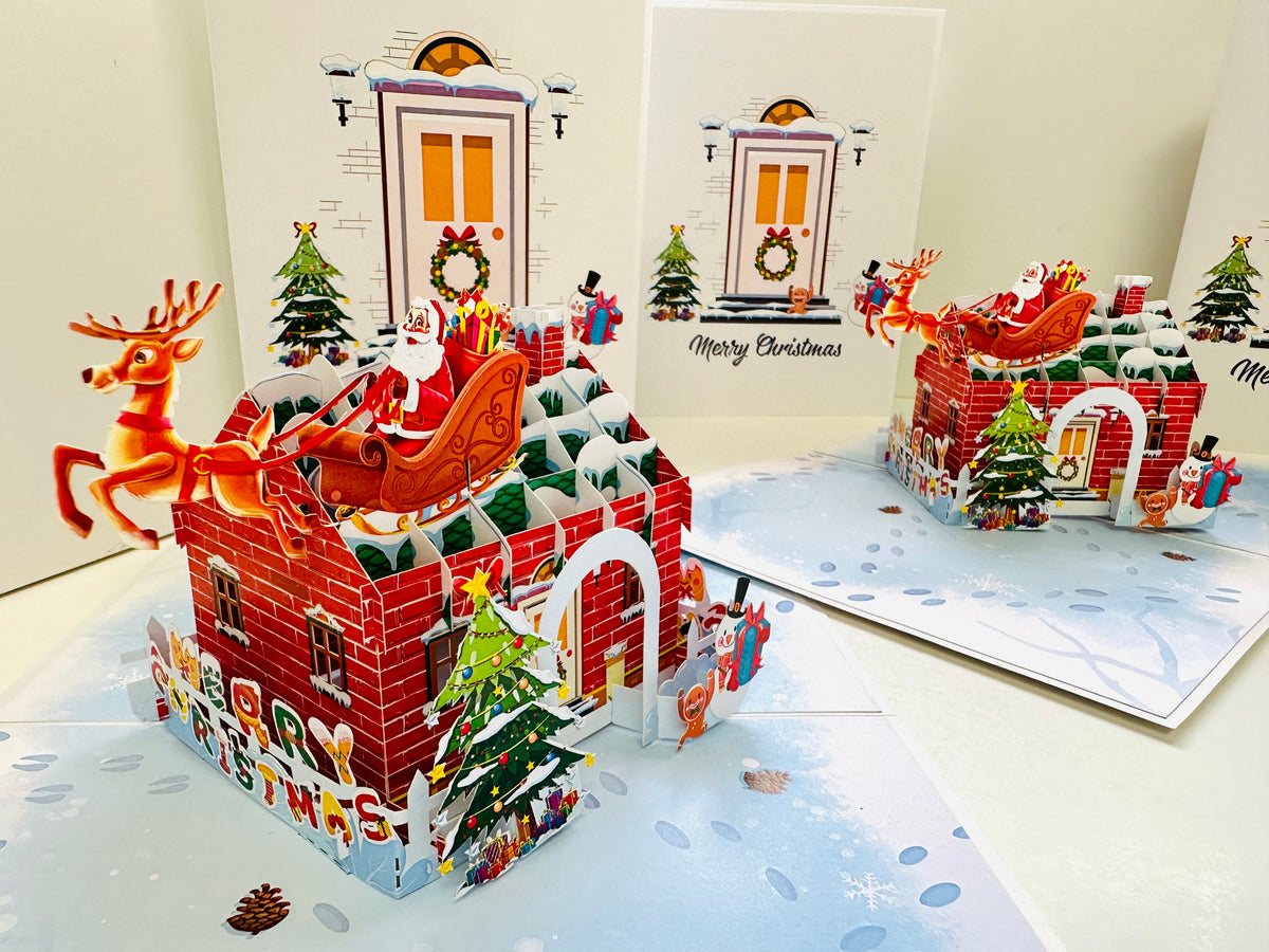 Merry Christmas House Origami Pop Cards 3D Pop Up Greeting Card Merry Christmas Thank You Handmade Best Wishes Blank Card Gift Happy Holidays Celebrate the Special Day Moment with Family and Friends