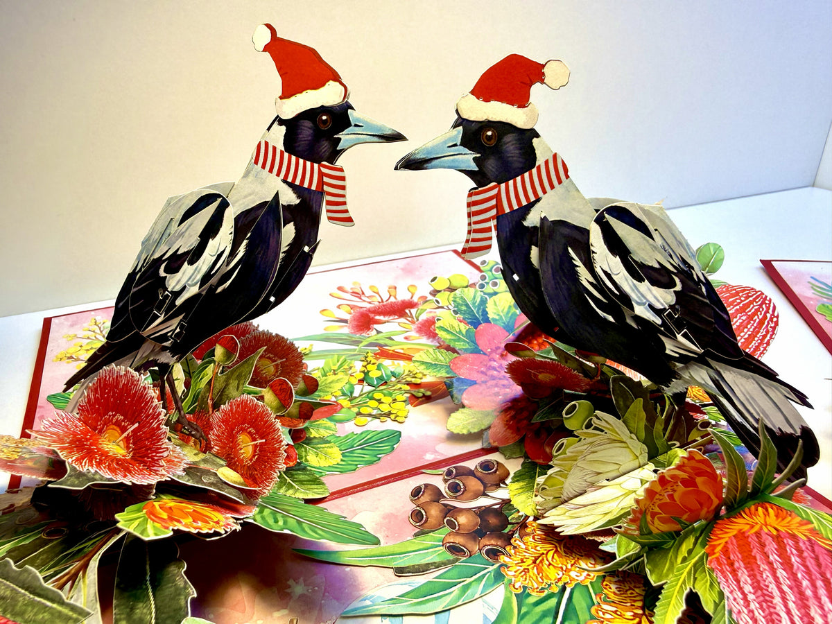 Merry Christmas Pair of Australian Magpies – Perfect Gift for Aussie Bird Lovers Origami Pop Cards 3D Pop Up Greeting Card Merry Christmas Thank You Handmade Best Wishes Gift Happy Holidays Celebrate the Special Day Moment with Family and Friends
