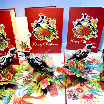 Merry Christmas Pair of Australian Magpies – Perfect Gift for Aussie Bird Lovers Origami Pop Cards 3D Pop Up Greeting Card Merry Christmas Thank You Handmade Best Wishes Gift Happy Holidays Celebrate the Special Day Moment with Family and Friends