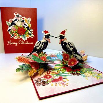 Merry Christmas Pair of Australian Magpies – Perfect Gift for Aussie Bird Lovers Origami Pop Cards 3D Pop Up Greeting Card Merry Christmas Thank You Handmade Best Wishes Gift Happy Holidays Celebrate the Special Day Moment with Family and Friends