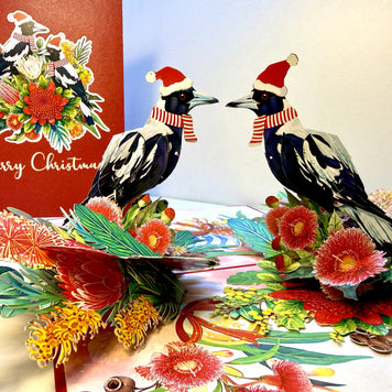 Merry Christmas Pair of Australian Magpies – Perfect Gift for Aussie Bird Lovers Origami Pop Cards 3D Pop Up Greeting Card Merry Christmas Thank You Handmade Best Wishes Gift Happy Holidays Celebrate the Special Day Moment with Family and Friends