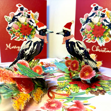 Merry Christmas Pair of Australian Magpies – Perfect Gift for Aussie Bird Lovers Origami Pop Cards 3D Pop Up Greeting Card Merry Christmas Thank You Handmade Best Wishes Gift Happy Holidays Celebrate the Special Day Moment with Family and Friends