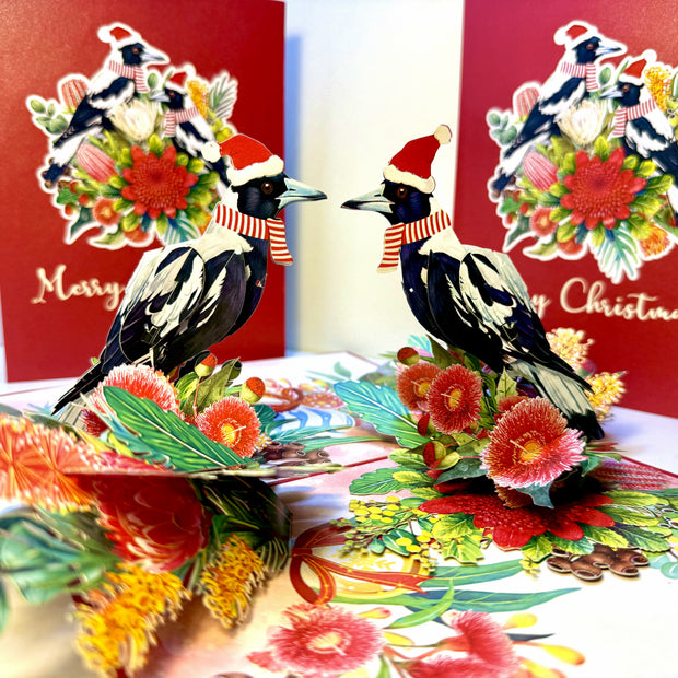 Merry Christmas Pair of Australian Magpies – Perfect Gift for Aussie Bird Lovers Origami Pop Cards 3D Pop Up Greeting Card Merry Christmas Thank You Handmade Best Wishes Gift Happy Holidays Celebrate the Special Day Moment with Family and Friends