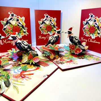 Merry Christmas Pair of Australian Magpies – Perfect Gift for Aussie Bird Lovers Origami Pop Cards 3D Pop Up Greeting Card Merry Christmas Thank You Handmade Best Wishes Gift Happy Holidays Celebrate the Special Day Moment with Family and Friends