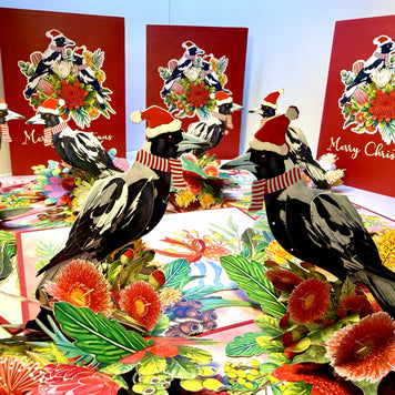 Merry Christmas Pair of Australian Magpies – Perfect Gift for Aussie Bird Lovers Origami Pop Cards 3D Pop Up Greeting Card Merry Christmas Thank You Handmade Best Wishes Gift Happy Holidays Celebrate the Special Day Moment with Family and Friends